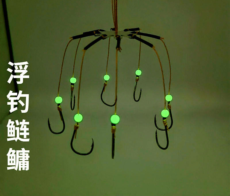 Glow Bead Hook Rig with Long Leader, Barbed, Sizes 8–14 – product photo