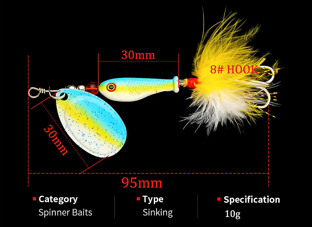Feathered Spinner Blade Jig, 10 g (0.35 oz), Treble Hook – product photo
