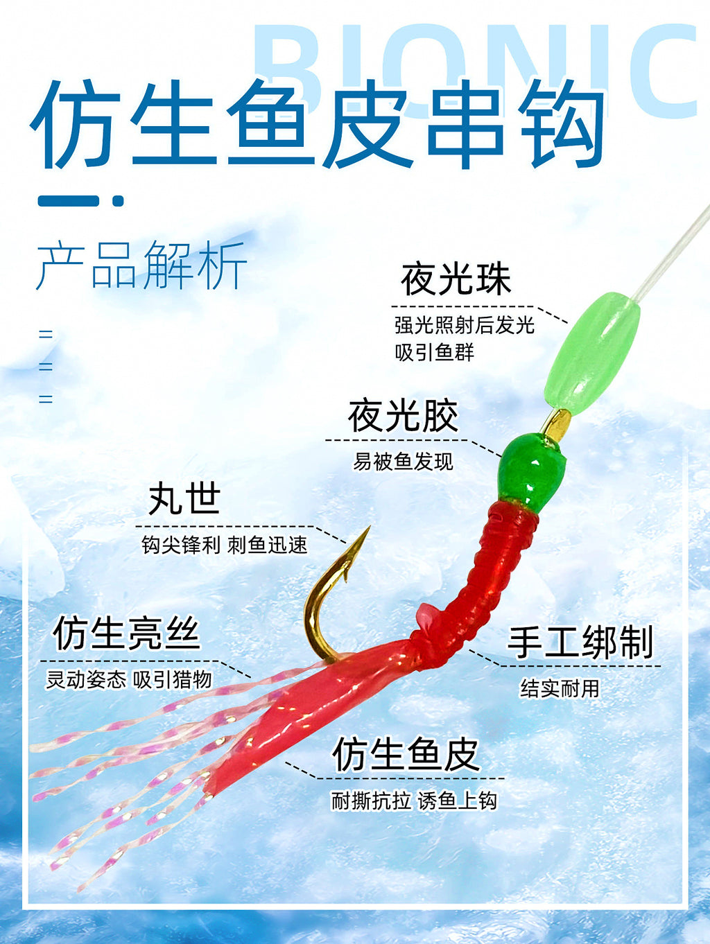 Fish Skin Bait Rig Set, 6-Hook String Rig with Sinker – product photo