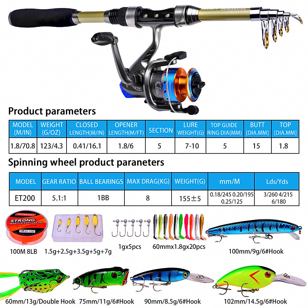 Spinning Rod & Reel Combo, 1.8 m (5.9 ft) with Bag, Tackle Box – product photo