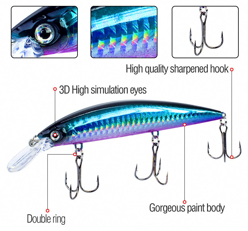 Sinking Minnow Lure, 13 cm (5.1 in) 36 g (1.3 oz), 3 Hooks – product photo