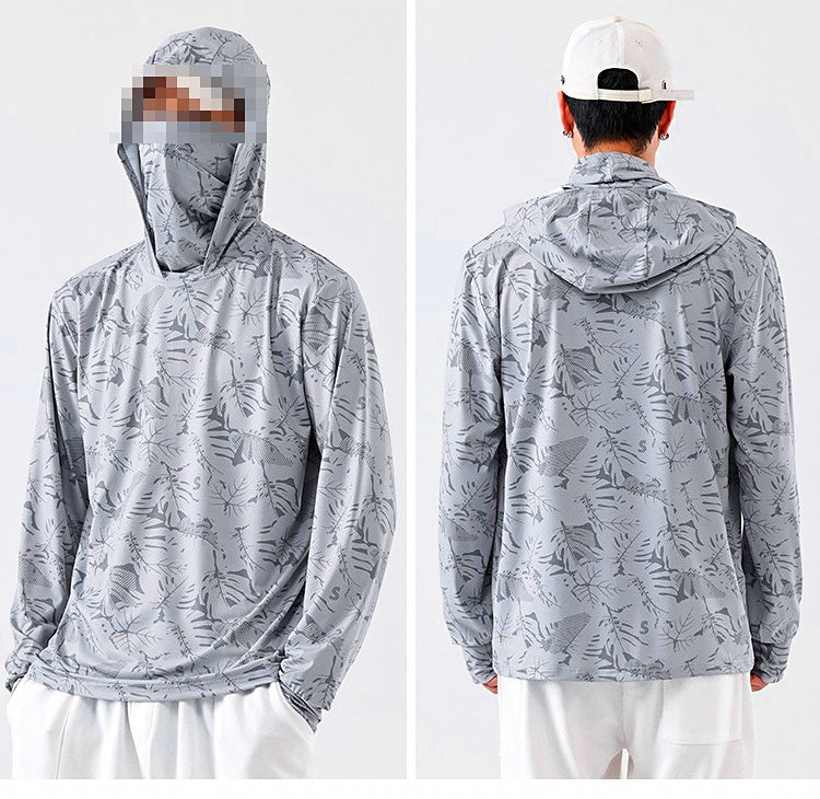 UPF 50+ Hooded Fishing Sun Shirt with Face Cover – product photo