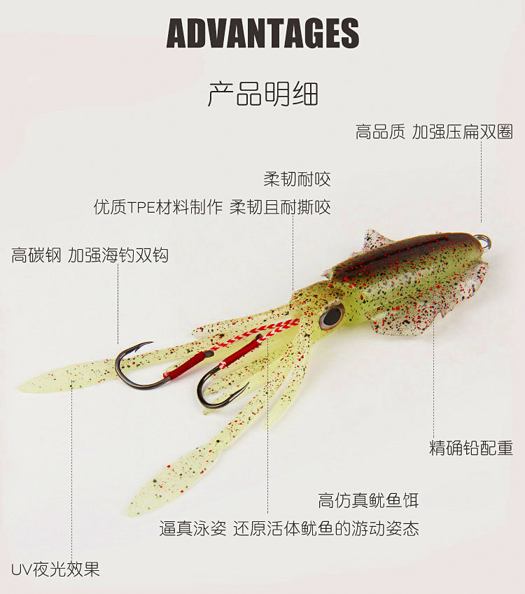 Rigged Glow Soft Squid Lure, 60–150 g (2.1–5.3 oz) – product photo