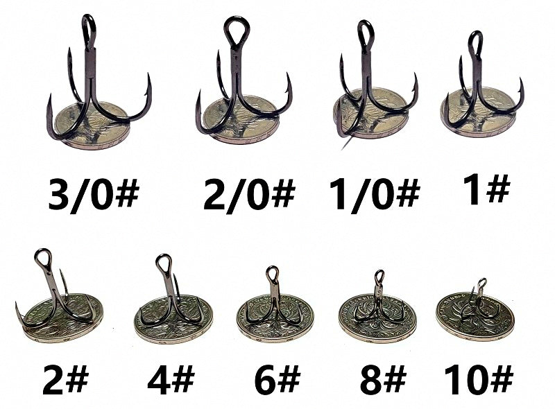 Black Steel Treble Hooks for Lures, #10 to 3/0 – product photo