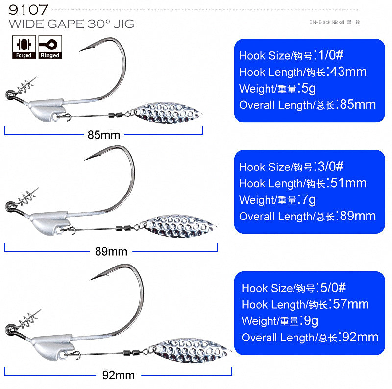 Spinner Blade Jig Head Hooks, Spring Lock, Sizes 1/0-5/0 – product photo