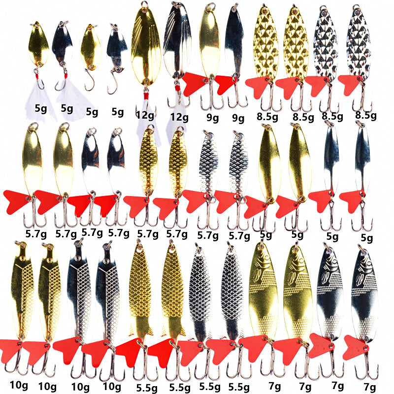 36-Piece Metal Spoon & VIB Lure Set, Single Hook