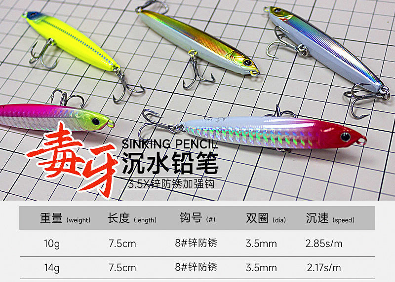 Sinking Pencil Lure, 10–30 g (0.35–1.06 oz) – product photo