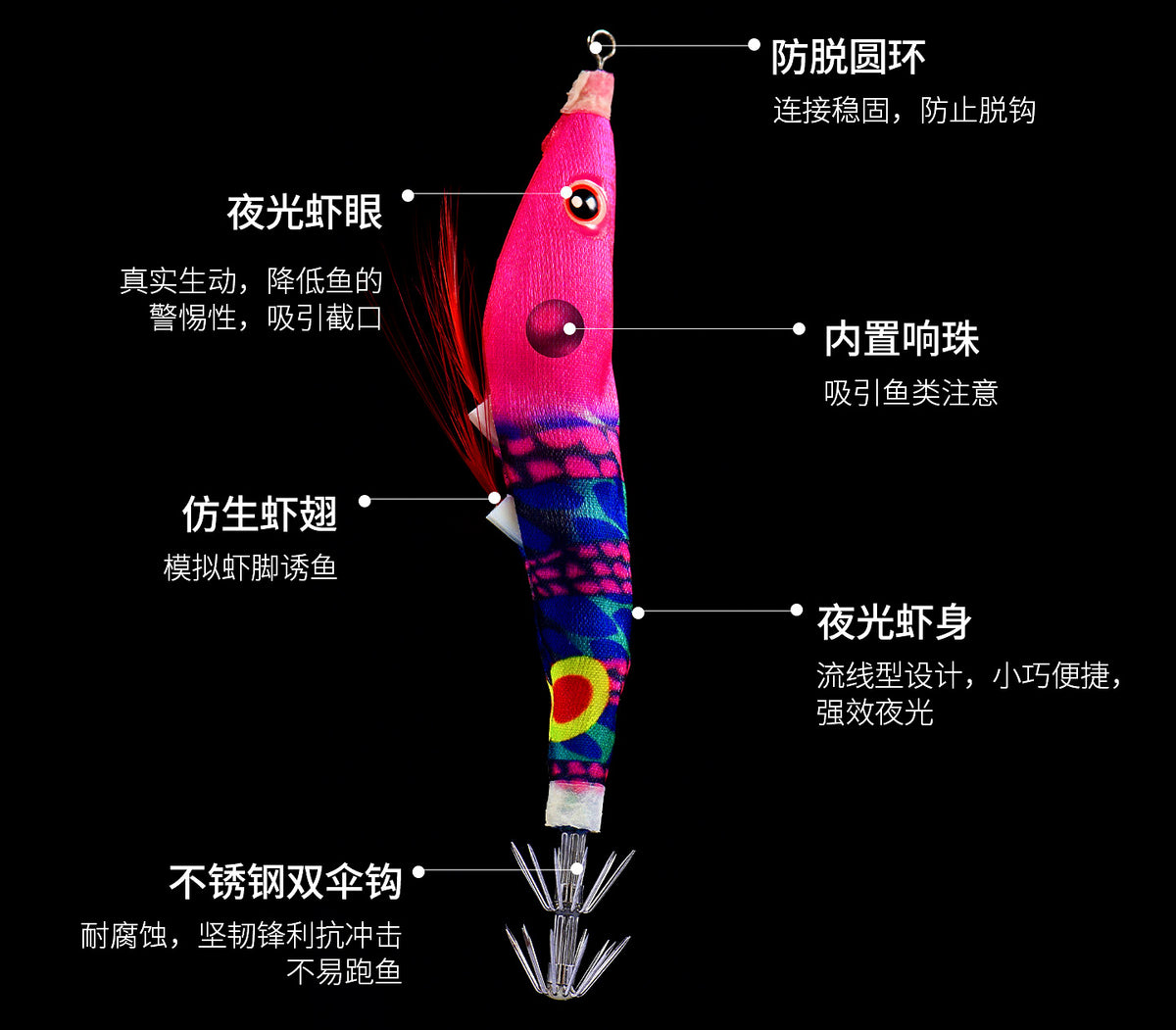 Glow Wood Shrimp Squid Jig, 10.5 cm (4.1 in), 6.4 g (0.23 oz) – product photo