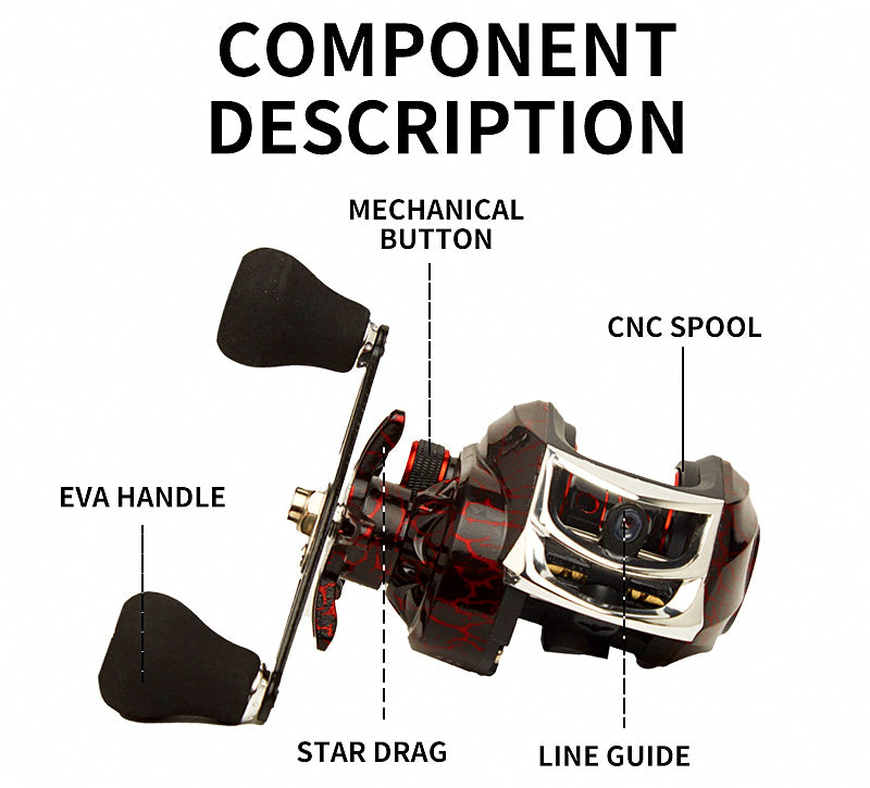 Red Crackle Baitcasting Reel, 7.2:1 Gear Ratio – product photo