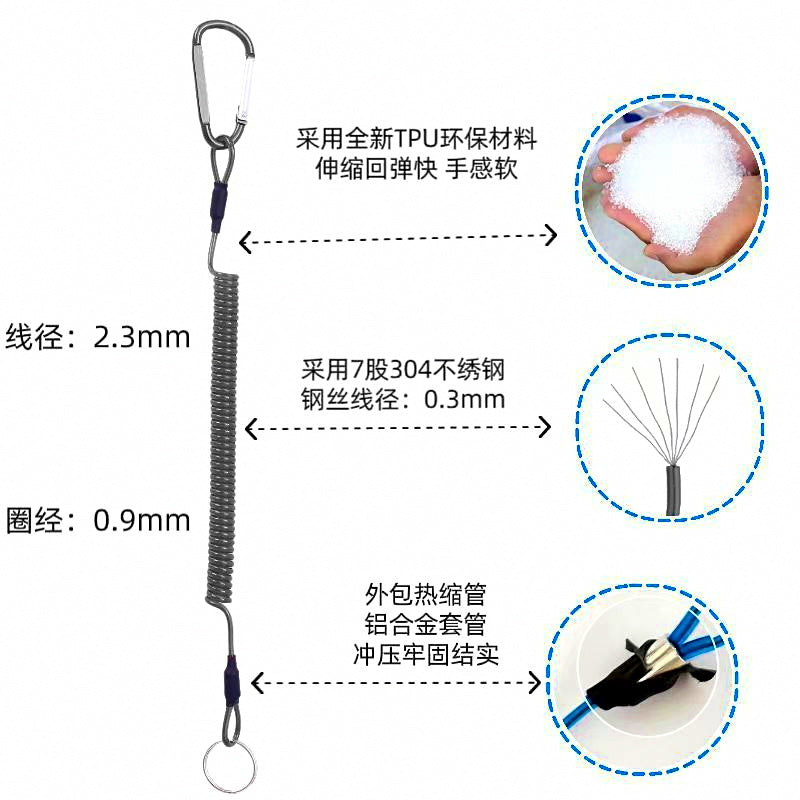 Coiled Plier Lanyard with Carabiner, 1–3 m (3.3–9.8 ft) – product photo