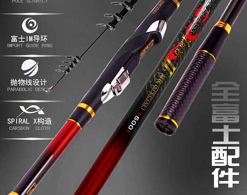 5 m Carbon Rock Fishing Rod, 5-Section, Hard Action – product photo