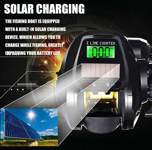Solar Digital Display Baitcasting Reel, USB Rechargeable – product photo