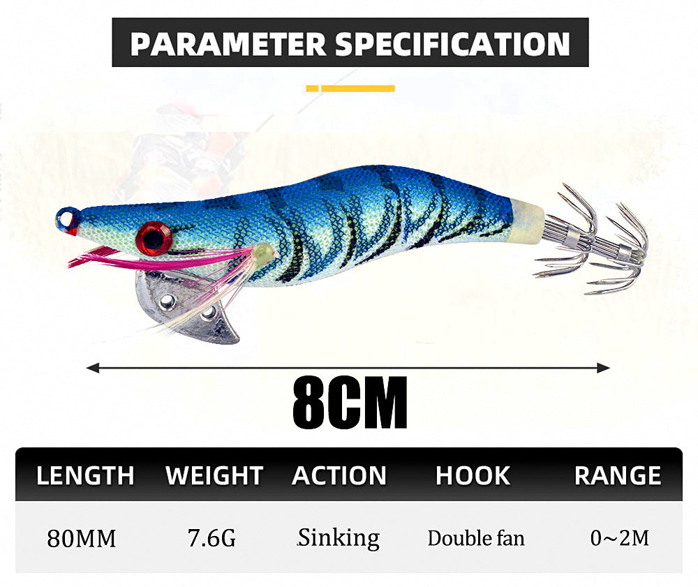 Wood Shrimp Squid Jig, 8 cm (3.1 in) 7.6 g (0.27 oz) Sinking – product photo