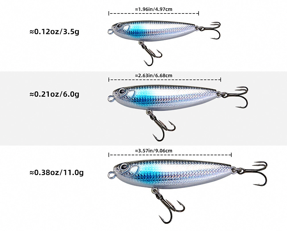 Micro Floating Pencil Lure, Long Cast, 3 Treble Hooks – product photo