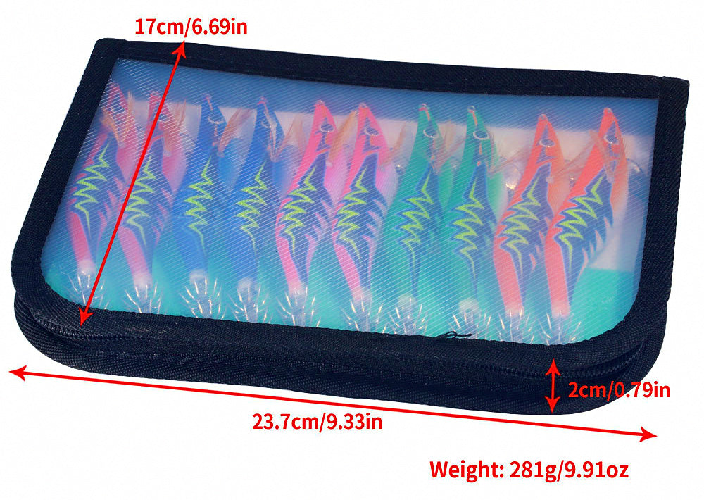 Glow Wood Shrimp Squid Jigs, 10-Pack, Sizes 2.5#–3.5# – product photo