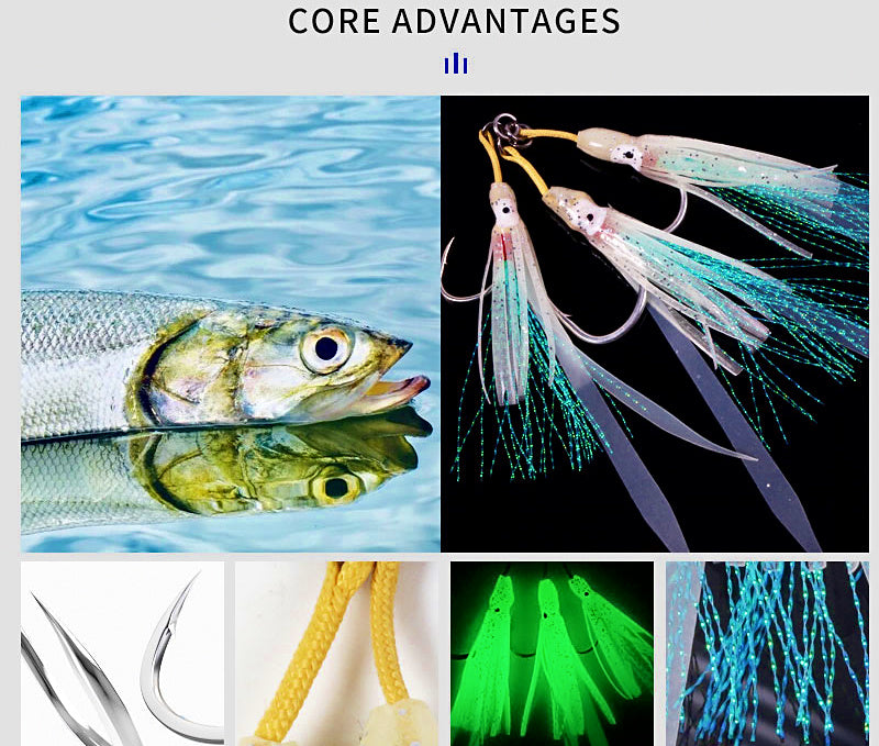 Glow Squid Single Assist Hooks, Aramid Cord, 3-Pack – product photo