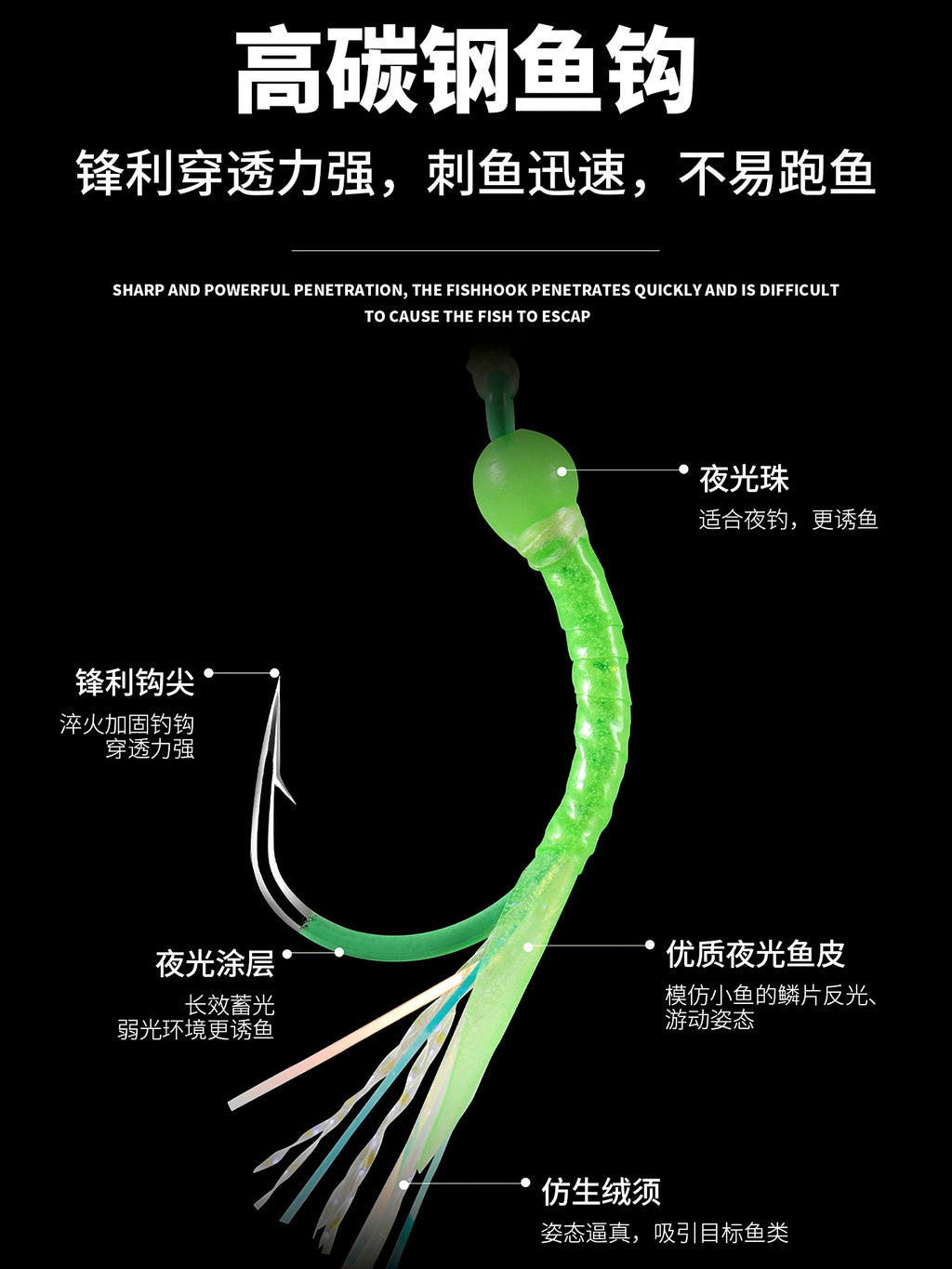 Glow Skin Yellow Croaker Hooks, #2 to 2/0, 5/10/20 Pack – product photo