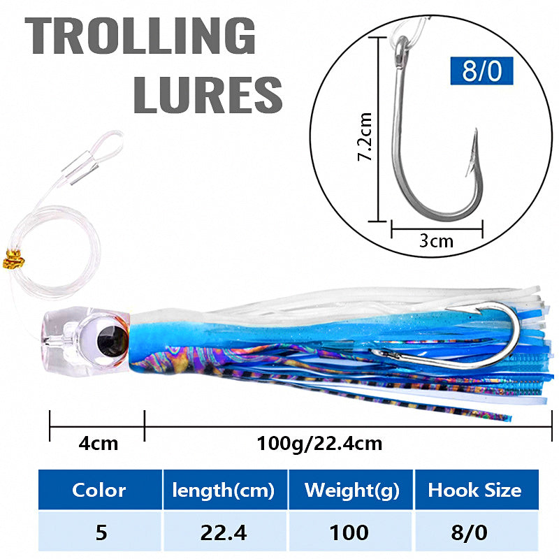 Squid Skirt Trolling Lure, 9 in (23 cm), Clear Acrylic Head – product photo