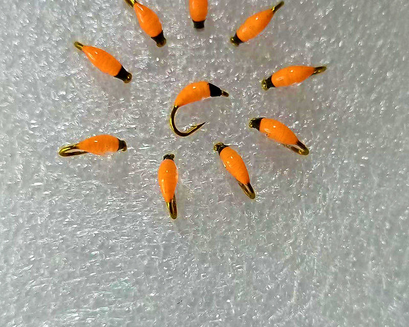 Black Head Orange Nymph Fly Set, Barbed, Sizes #8–#20 – product photo