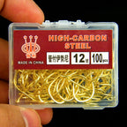 Iseni Fishing Hooks, Gold Barbed Eyed, 1,000 pcs (10 boxes) – product photo