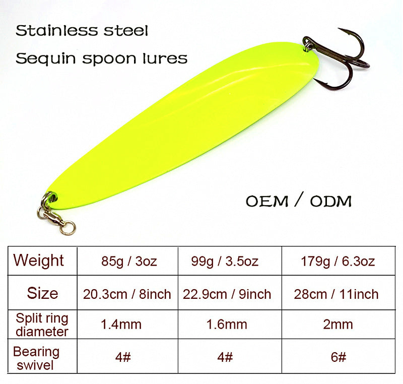 Stainless Steel Spoon Lure, 8 in & 9 in, Trolling/Slow Pull – product photo