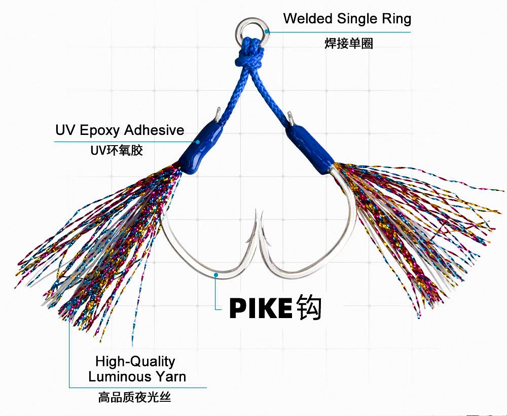 Metal Jig with Double Hook, Blue Multicolor, 1/0–4/0 – product photo
