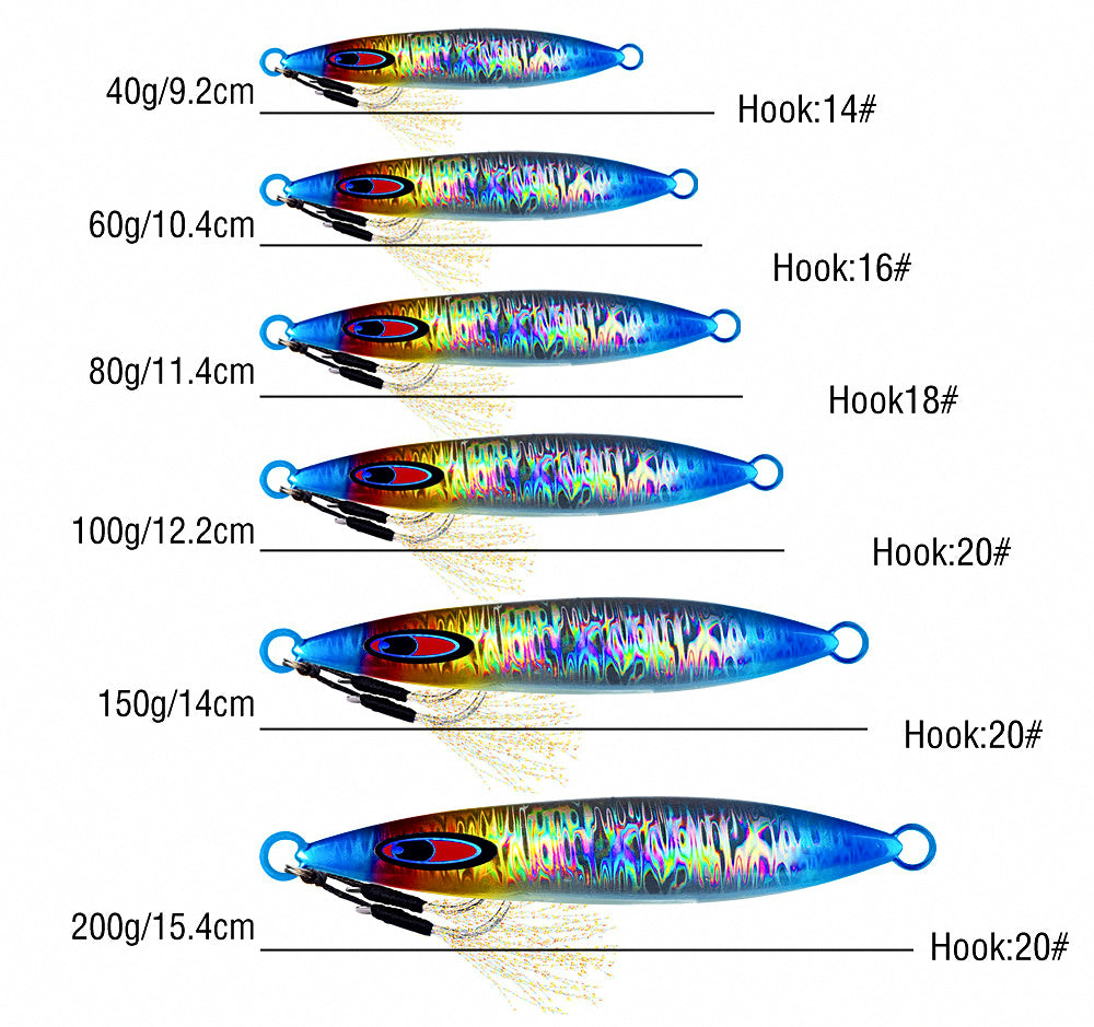 Slow Pitch Metal Jig, 40–200 g (1.4–7.1 oz), 6 Colors – product photo