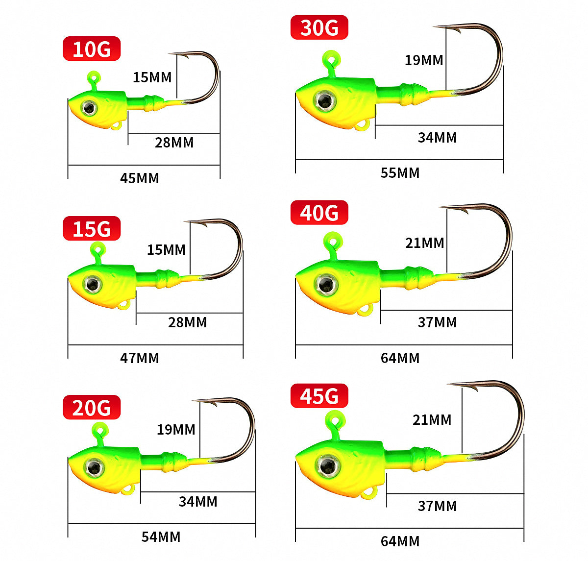 Lead Jig Head Hooks for Soft Baits, 10–45 g (0.35–1.6 oz) – product photo