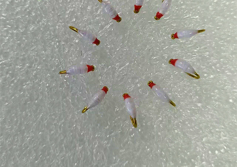 Red Head Nymph Fly, Fluorescent White, Barbed, Sizes 10–20 – product photo
