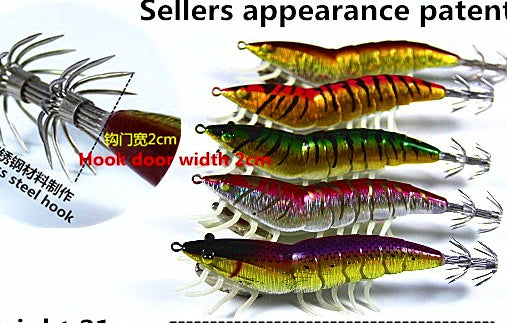 3D Wood Shrimp Squid Jig, Size 3.5, Glow – product photo