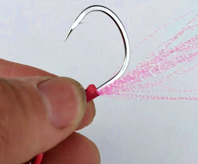 Pink Feathered Double Assist Hooks for Jigs, Barbed, 1/0-4/0 – product photo