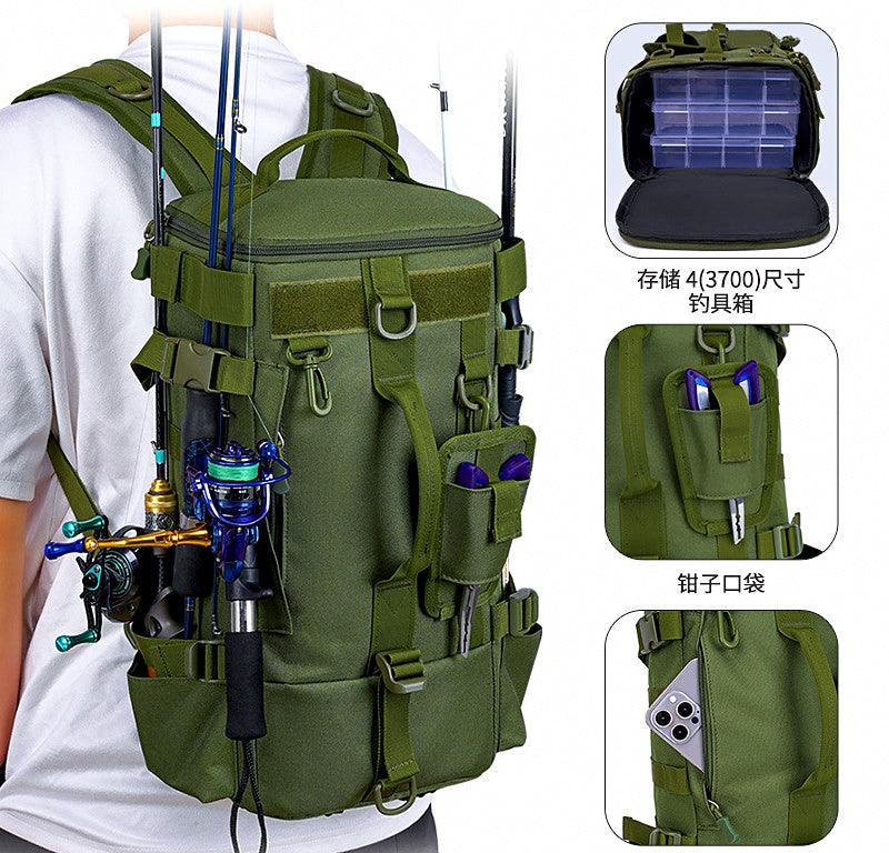 Fishing Backpack with Rod Holder, Nylon Tackle Bag – product photo