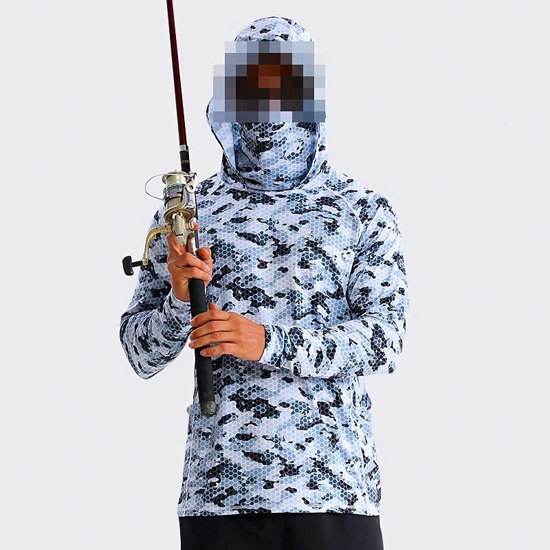 Hooded Fishing Sun Shirt with Face Mask, Quick-Dry UPF
