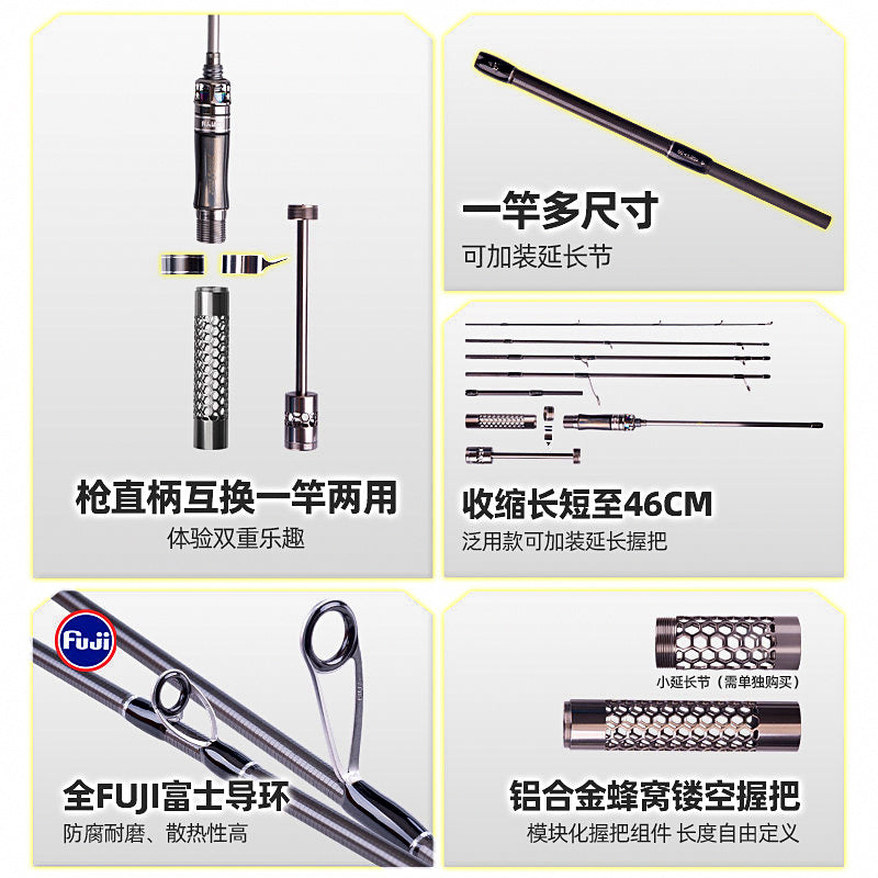 5-Piece Travel Rod, Adjustable Length, Casting/Spinning Grip – product photo