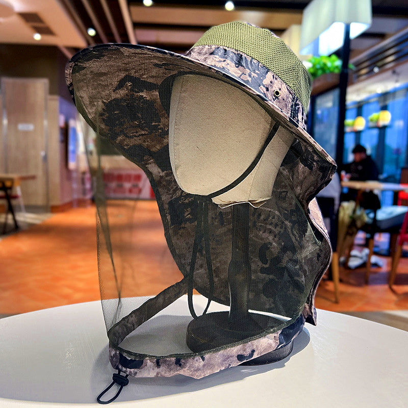 Wide Brim Sun Hat with Neck Flap and Mesh Face Veil – product photo