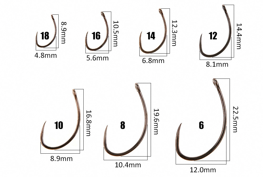 Barbless Curved Shank Fly Hooks, Sizes 6–18, 10-Pack – product photo