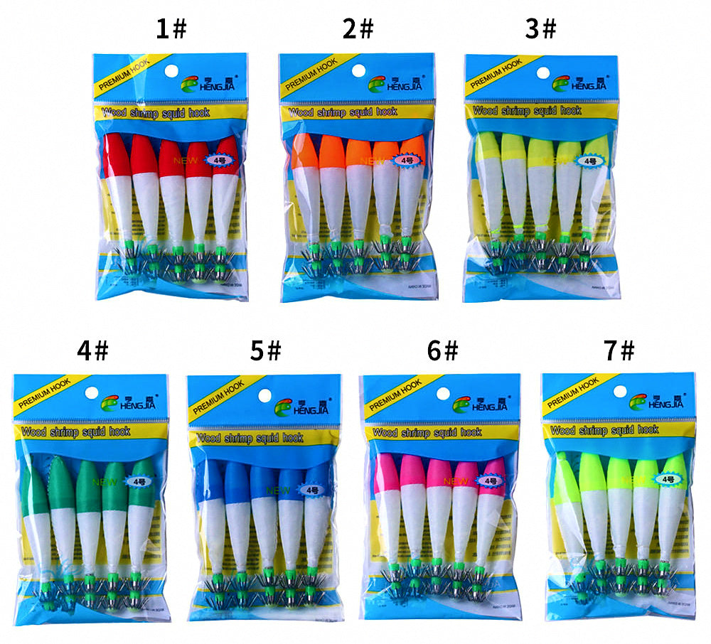 Wood Shrimp Squid Jigs, 10.5 cm 6.3 g (0.22 oz), 5-Pack – product photo