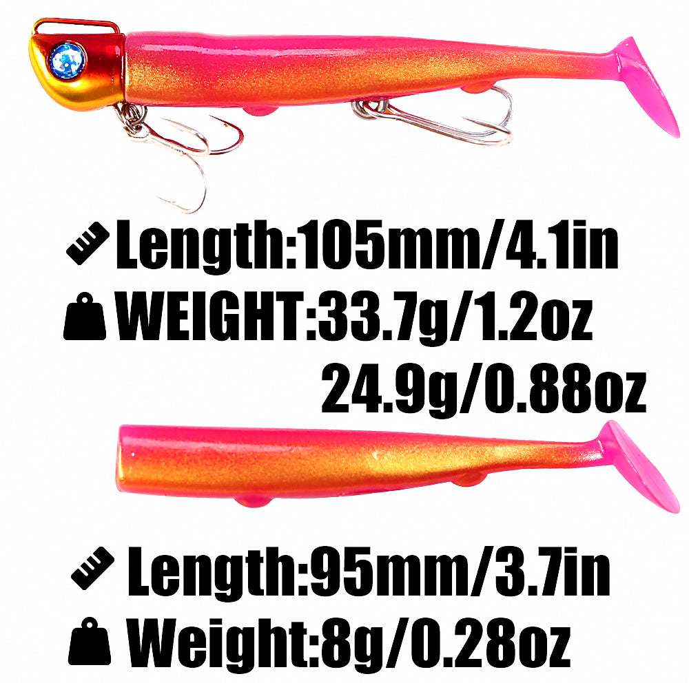 Jig Head & Paddle Tail Soft Bait Set, 110 mm, 24.9–33.7 g – product photo