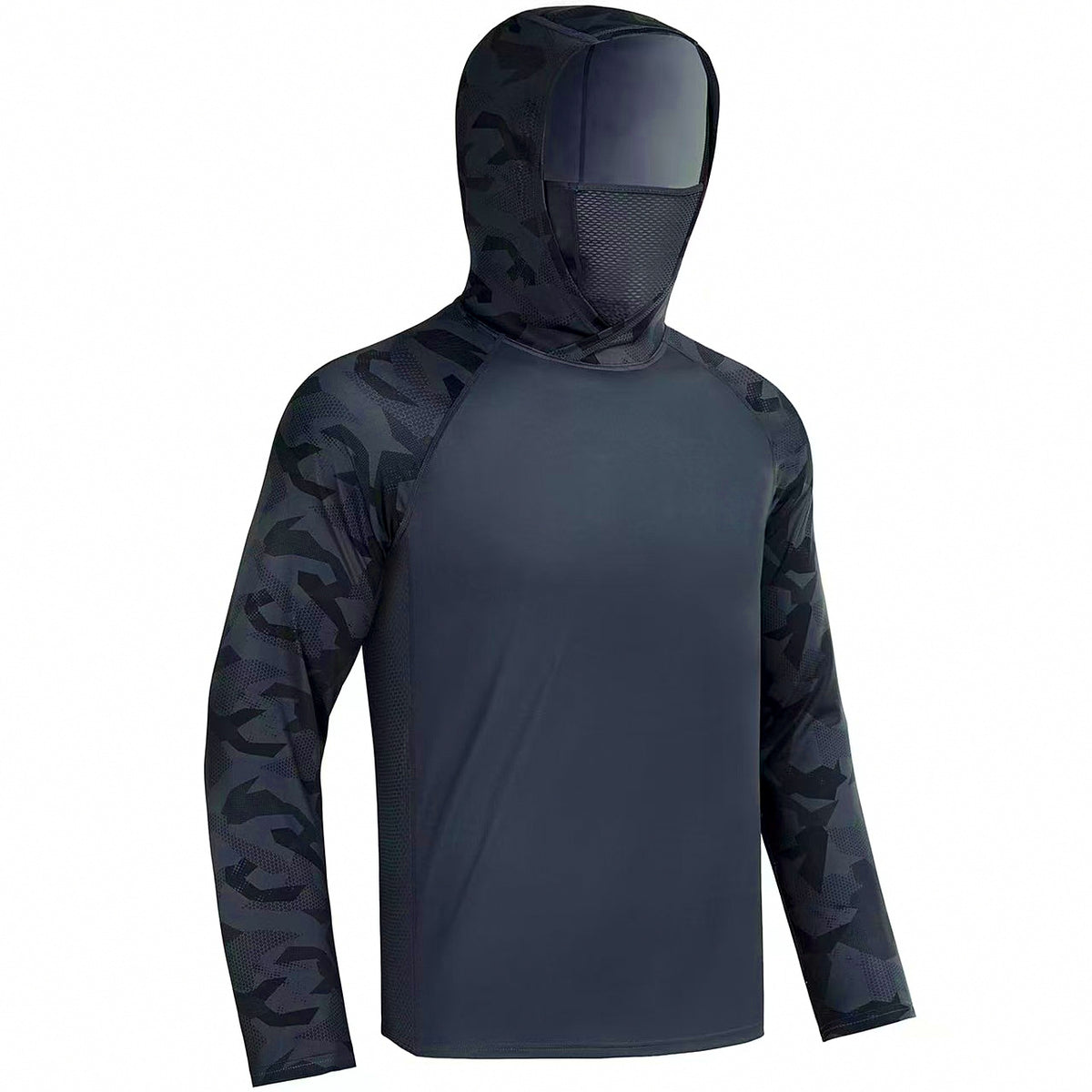 Hooded Quick-Dry Sun Shirt with Face Mask, Camo Fishing Top
