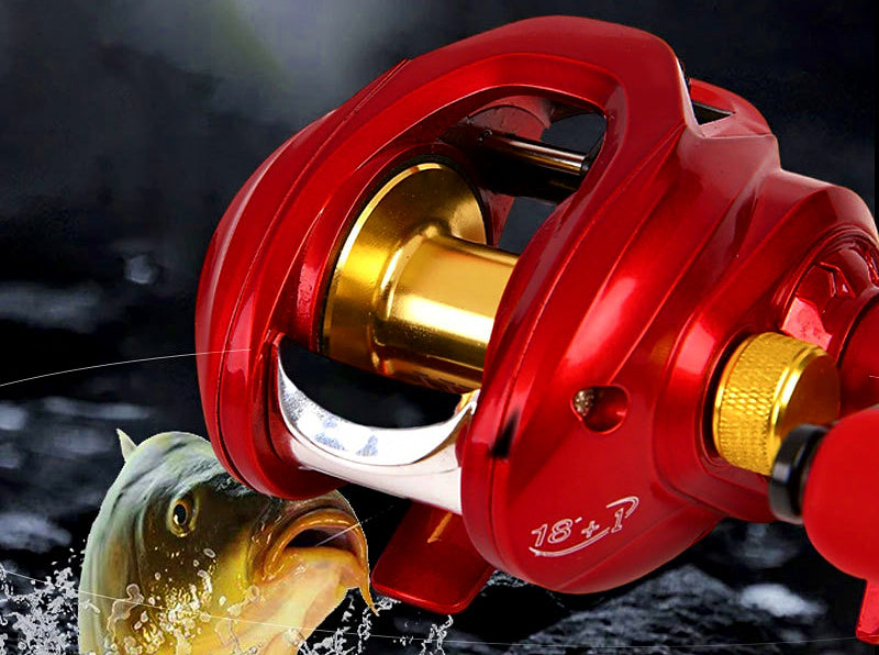 Red Gold Baitcasting Reel, 18+1 Bearings, Metal Spool – product photo
