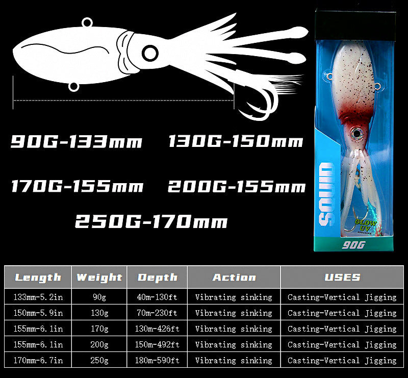 Glow UV Soft Squid Bait with Hook, 90–250 g (3.2–8.8 oz) – product photo