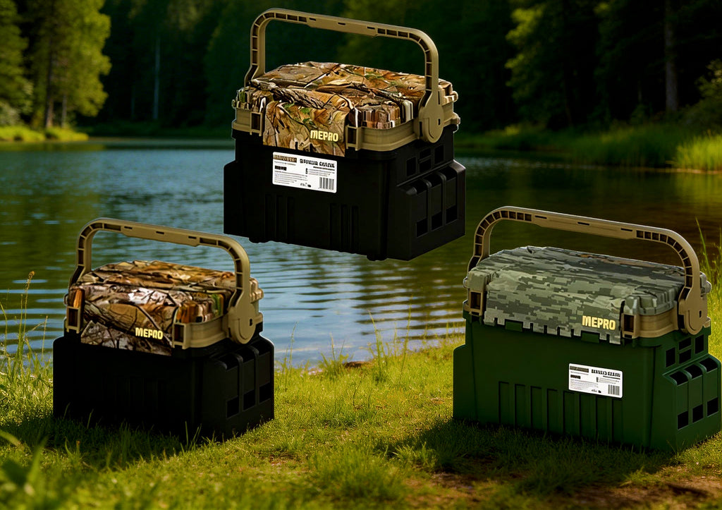 Camo Double-Layer Tackle Box with Rod Tubes & Cup Holder – product photo