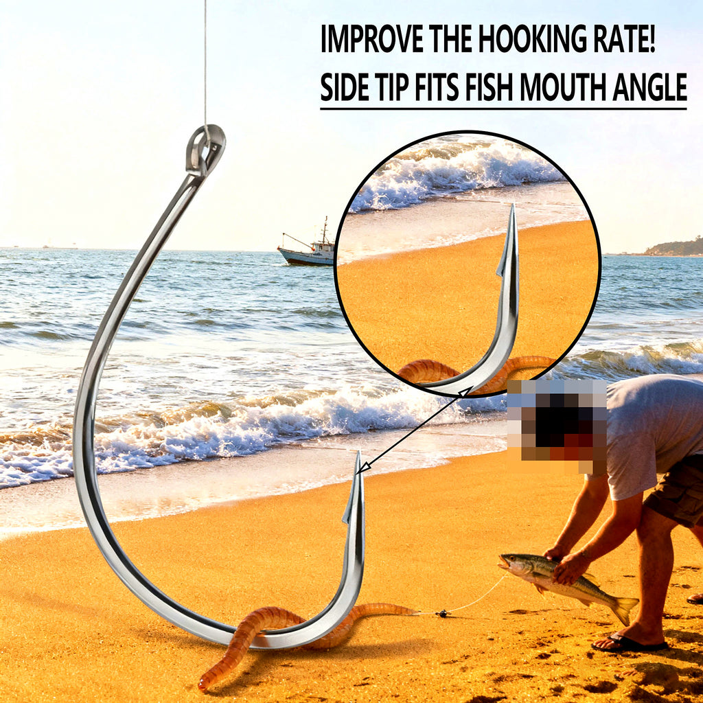 Barbed Ring-Eye Saltwater Hooks, 100 pcs, Sizes 2 to 2/0 – product photo