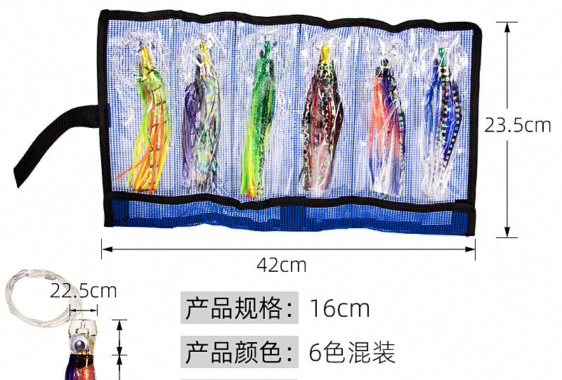 6.5 in Octopus Skirt Trolling Lure, 6-Pack, Assorted Colors – product photo