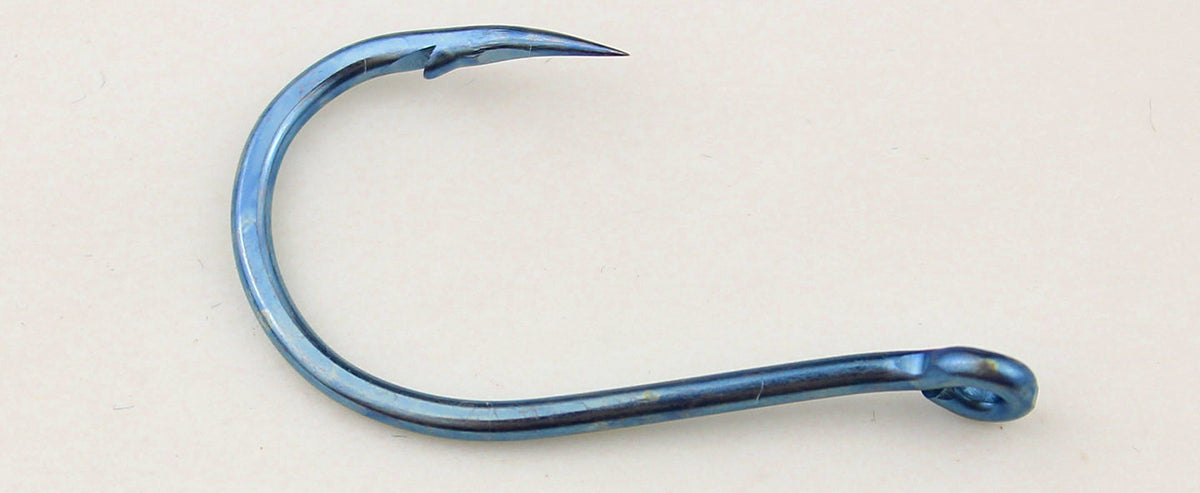 Blue Offset Barbed Eyed Hooks, Bulk Pack, Sizes 1–16 – product photo