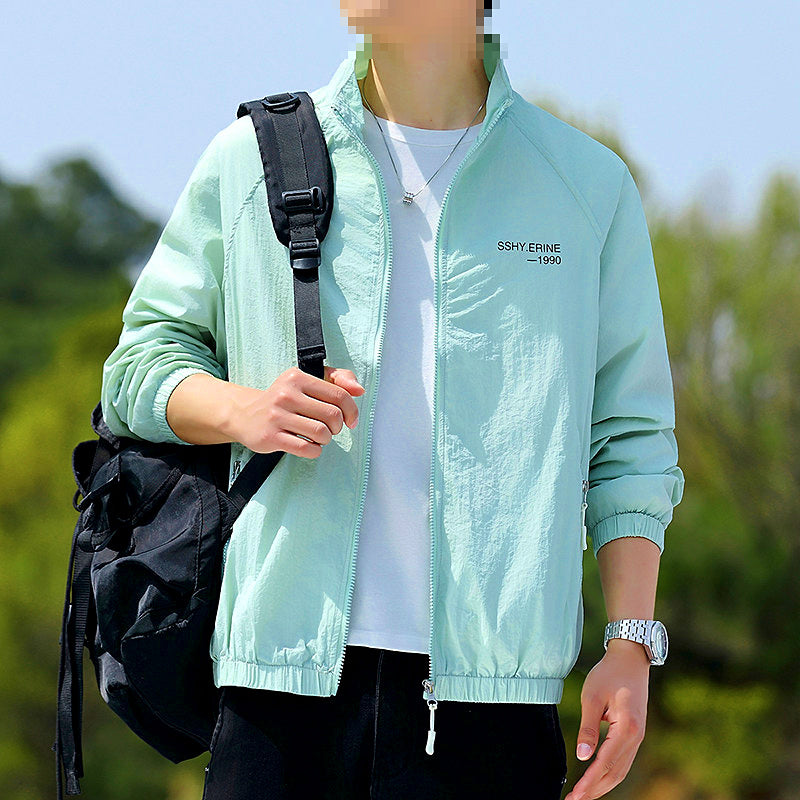 Men's UPF 40+ Cooling Sun Jacket, Stand Collar, Lightweight