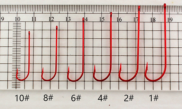 Red Long Shank Bloodworm Hooks, Barbless, Sizes 10–1 – product photo
