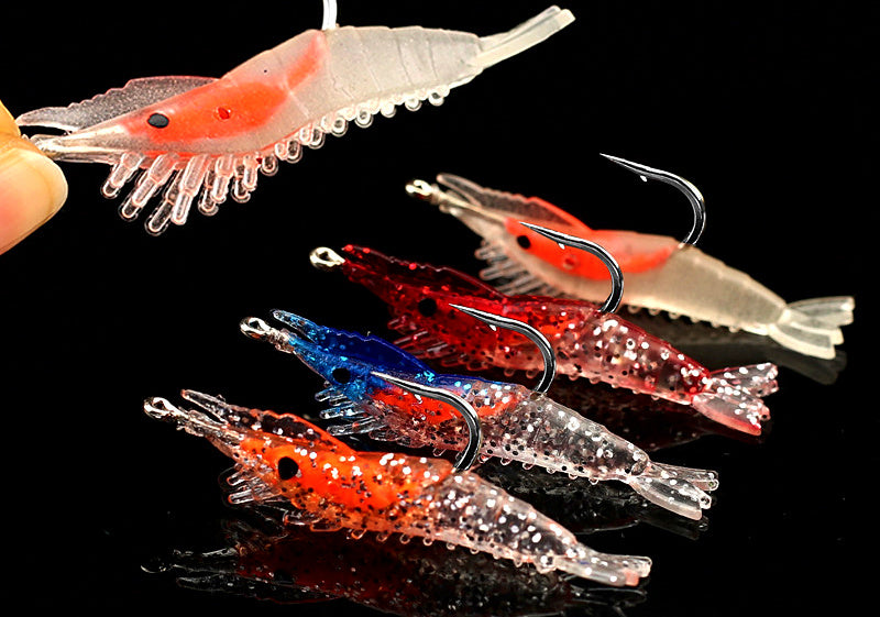Lead-Weighted Soft Shrimp Lure, Rigged Hook, Glow Option – product photo