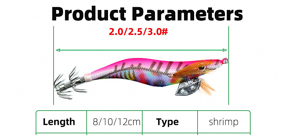 Glow Squid Jig, Shrimp-Style Umbrella Hook, Sizes 2.0–3.0 – product photo