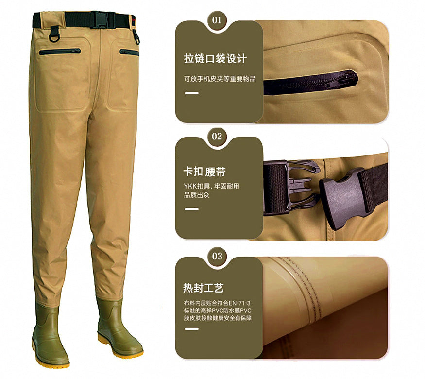 Waist-High Waterproof Fishing Wader Pants, Nylon Oxford – product photo